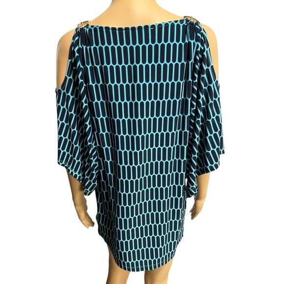 Michael Michael Kors Blue & Black Cold Shoulder With Chain Accent Pullover Top L - Picture 3 of 15